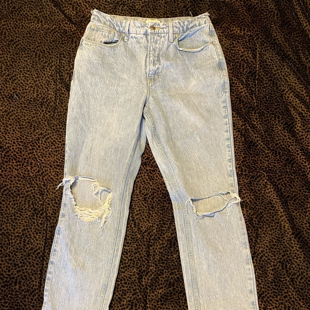 Good American Blue Straight Leg Ripped Jeans - Picture 3 of 5